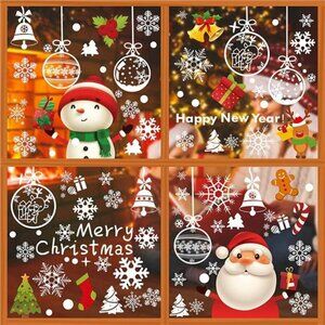 238PCS Christmas White Snowflakes Clings Decals Stickers for Christmas Glass